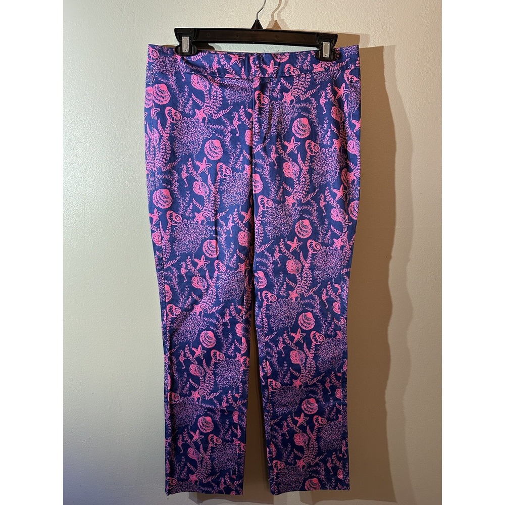 Lauren Gold Women's Pants‎ Blue Pink Nautical Shell Starfish Print Size NWT